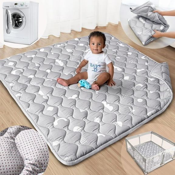 Beavtaens Baby Play Mat for Floor, Fits 50x50 Playpen, Non-Slip, Soft for Infants, 0-4 Years (Gray)