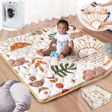 Beavtaens Baby Play Mat for Floor, Fits 50x50 Playpen, Non-Slip, Soft for Infants, 0-4 Years (Nature)