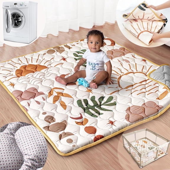 Beavtaens Baby Play Mat for Floor, Fits 50x50 Playpen, Non-Slip, Soft for Infants, 0-4 Years (Nature)
