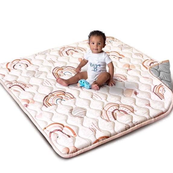 Beavtaens Baby Play Mat for Floor, Fits 50x50 Playpen, Non-Slip, Soft for Infants, 0-4 Years, Rainbow