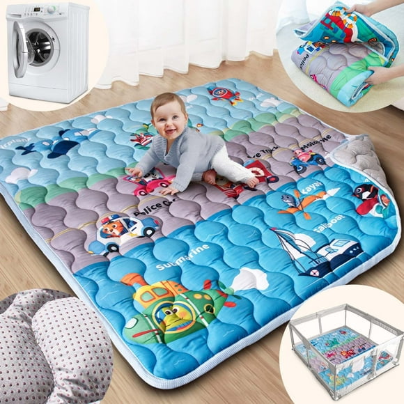Beavtaens Baby Play Mat for Floor, Fits 50x50 Playpen, Non-Slip, Soft for Infants, 0-4 Years (Vehicles)