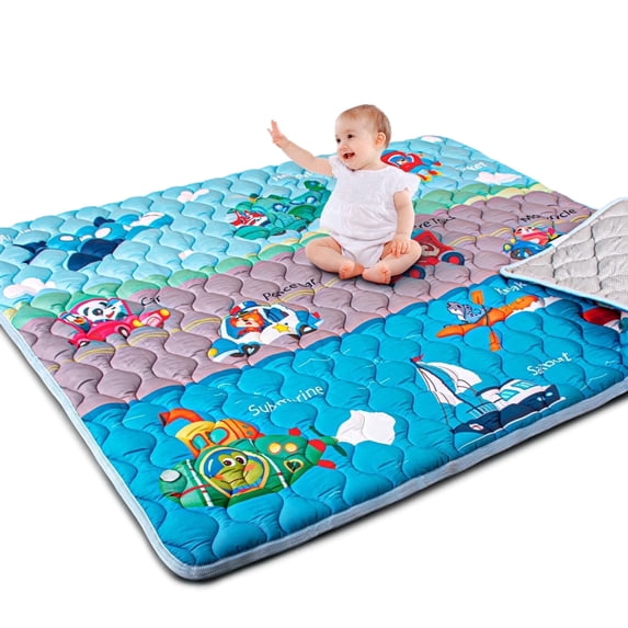 Beavtaens Baby Play Mat for Floor, Fits 71x59 Playpen, Non-Slip, Soft for Infants, 0-4 Years, Vehicles
