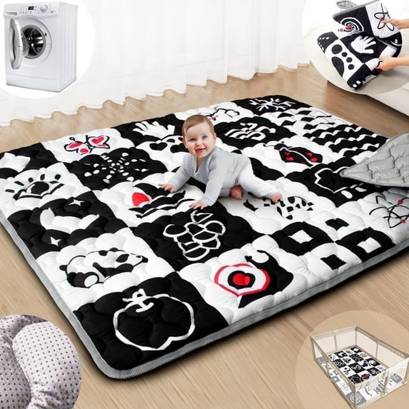Beavtaens Baby Play Mat for Floor, Fits 71x59 Playpen, Non-Slip, Soft for Infants, 0-4 Years (Contrast)