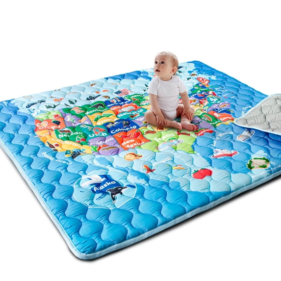 Beavtaens Baby Play Mat for Floor, Fits 71x59 Playpen, Non-Slip, Soft for Infants, 0-4 Years, Map