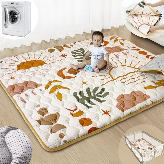Beavtaens Baby Play Mat for Floor, Fits 71x59 Playpen, Super Soft, Non-Slip, for Ages 0-4 (Nature)