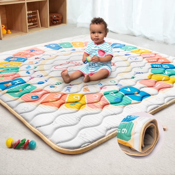 Beavtaens Baby Play Mat, 50"x50"x1", Thick Cushioning Foam, Non-Slip, Foldable and Machine Washable, Odor-Free, for Playpens and Baby Crawling