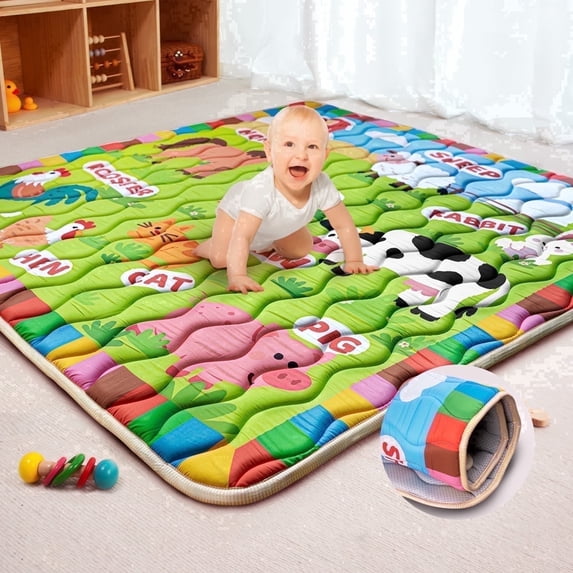 Beavtaens Baby Play Mat, 50"x50"x1", Thick Cushioning Foam, Non-Slip, Foldable and Machine Washable, Odor-Free, for Playpens and Baby Crawling