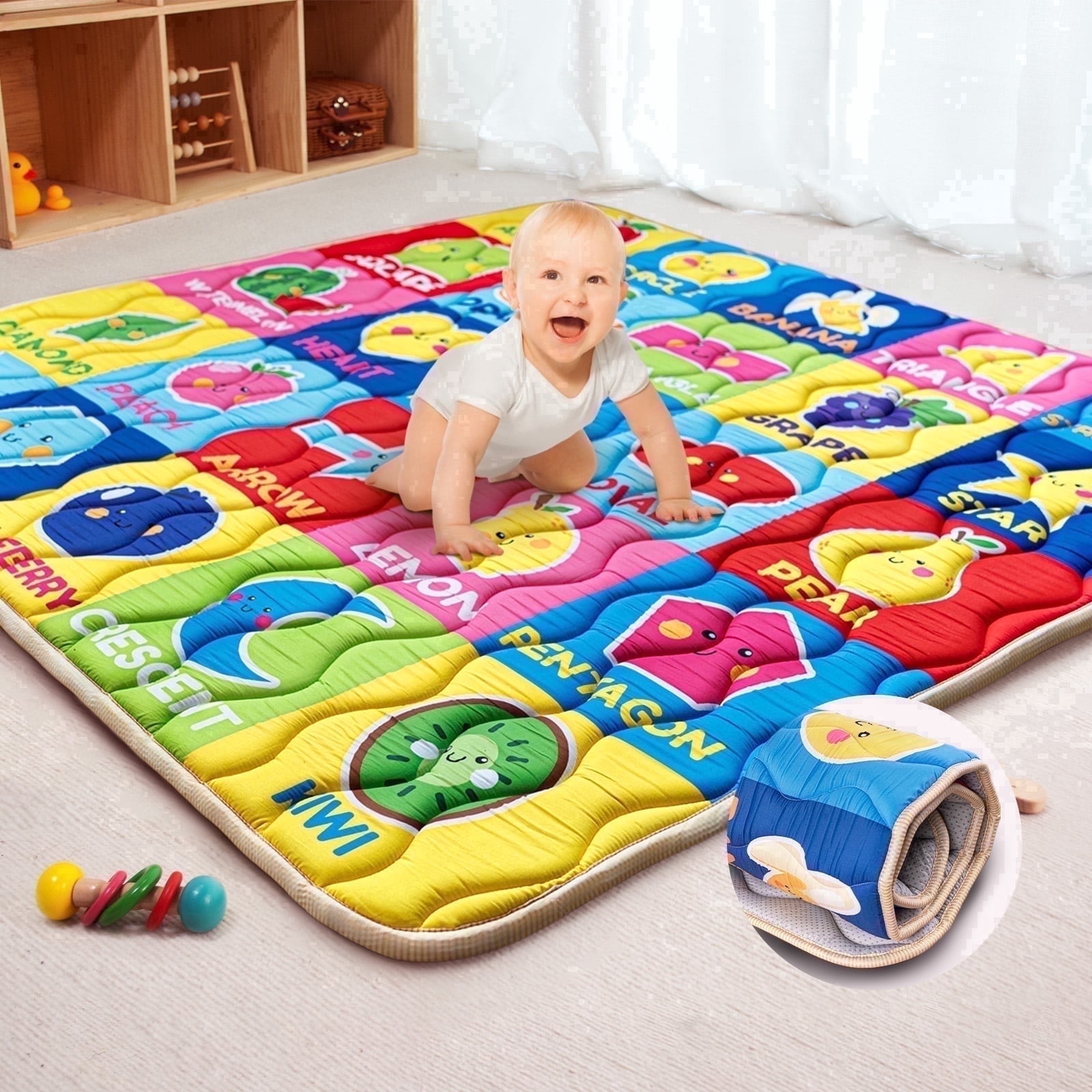 Beavtaens Baby Play Mat, 50"x50"x1", Thick Cushioning Foam, Non-Slip, Foldable and Machine Washable, Odor-Free, for Playpens and Baby Crawling