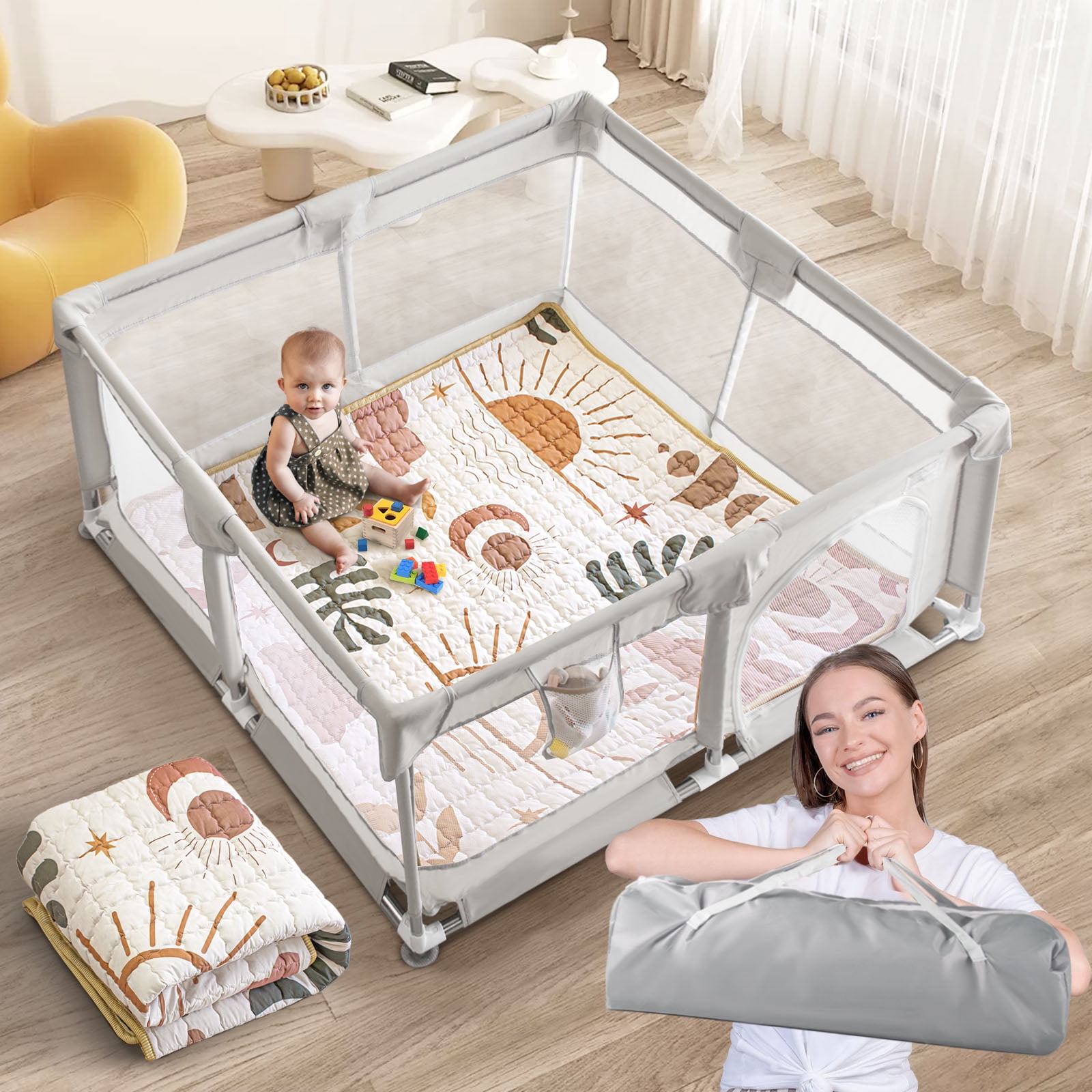 Beavtaens Baby Playpen with Mat, 50