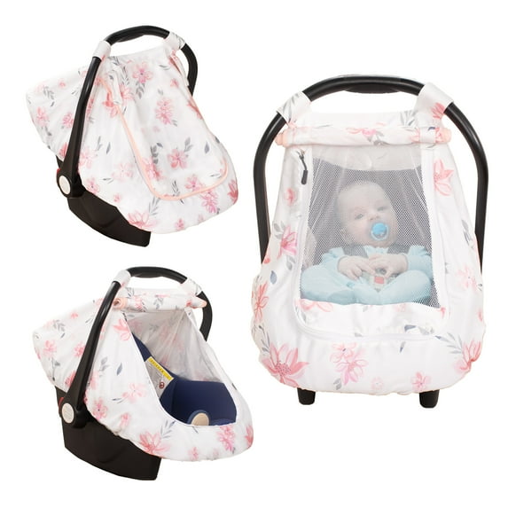 Beavtaens Baby Car Seat Cover, Stretchy Carseat Canopy, with Breathable Peep Window (Flowers)