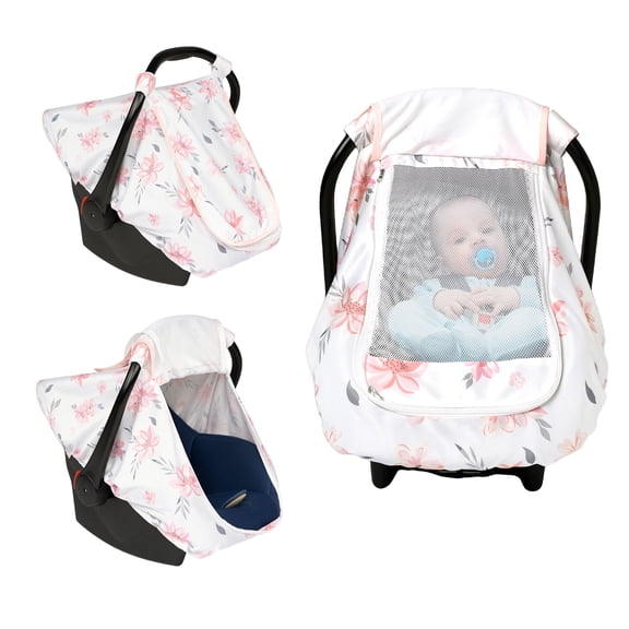 Beavtaens Baby Car Seat Cover, Stretchy Infant Carseat Canopy, with Breathable Peep Window, Flowers