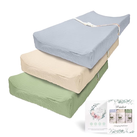 Beavtaens Muslin Changing Pad Cover, Solid Color, 100% Cotton, Washable, 3-Pack, for 0-2 Years Infant Boys Girls (Green)