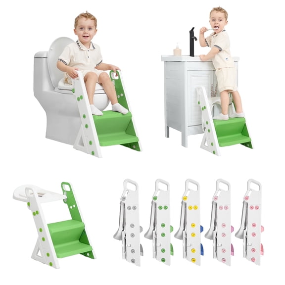 Beavtaens Potty Training Toilet Seat, Upgrade Foldable Step Stool with Adjustable Ladder, for Ages 1-3