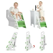 Beavtaens Potty Training Toilet Seat, Upgrade Foldable Step Stool with Adjustable Ladder, for Ages 1-7