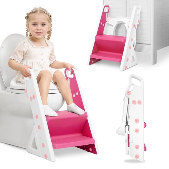 Beavtaens Potty Training Toilet Seat, Upgrade Foldable Step Stool with Adjustable Ladder, for Ages 1-3