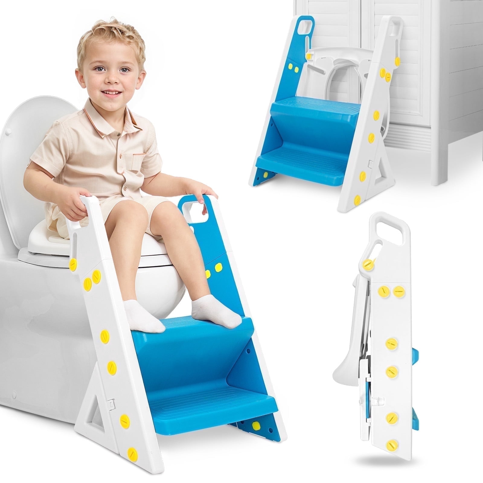 Beavtaens Potty Training Toilet Seat, Upgrade Foldable Step Stool with Adjustable Ladder, for Ages 1-3