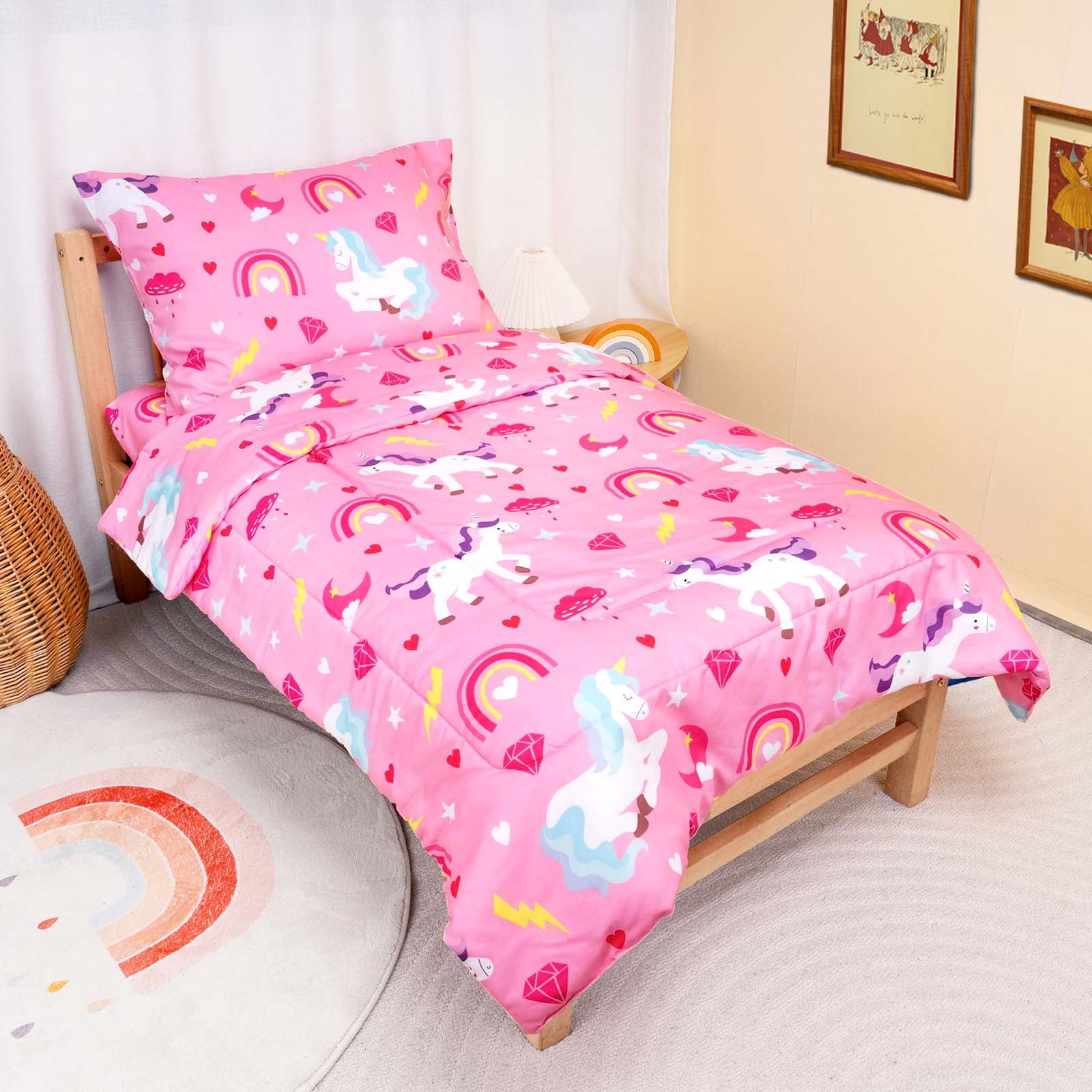 Beavtaens Toddler Bedding Set, 4-Piece Green Monster Truck Comforter Set for Girls and Boys, Breathable Crib Bedding Includes Ultra-Soft Quilt, Flat and Fitted Sheets, and Reversible Pillowcase