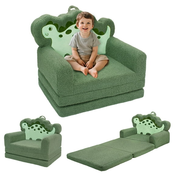 Beavtaens Toddler Couch, Extra Large 53.1" x 23.6" Kids Sofa, 2-in-1 Flip Open Couch, Green Dinosaur