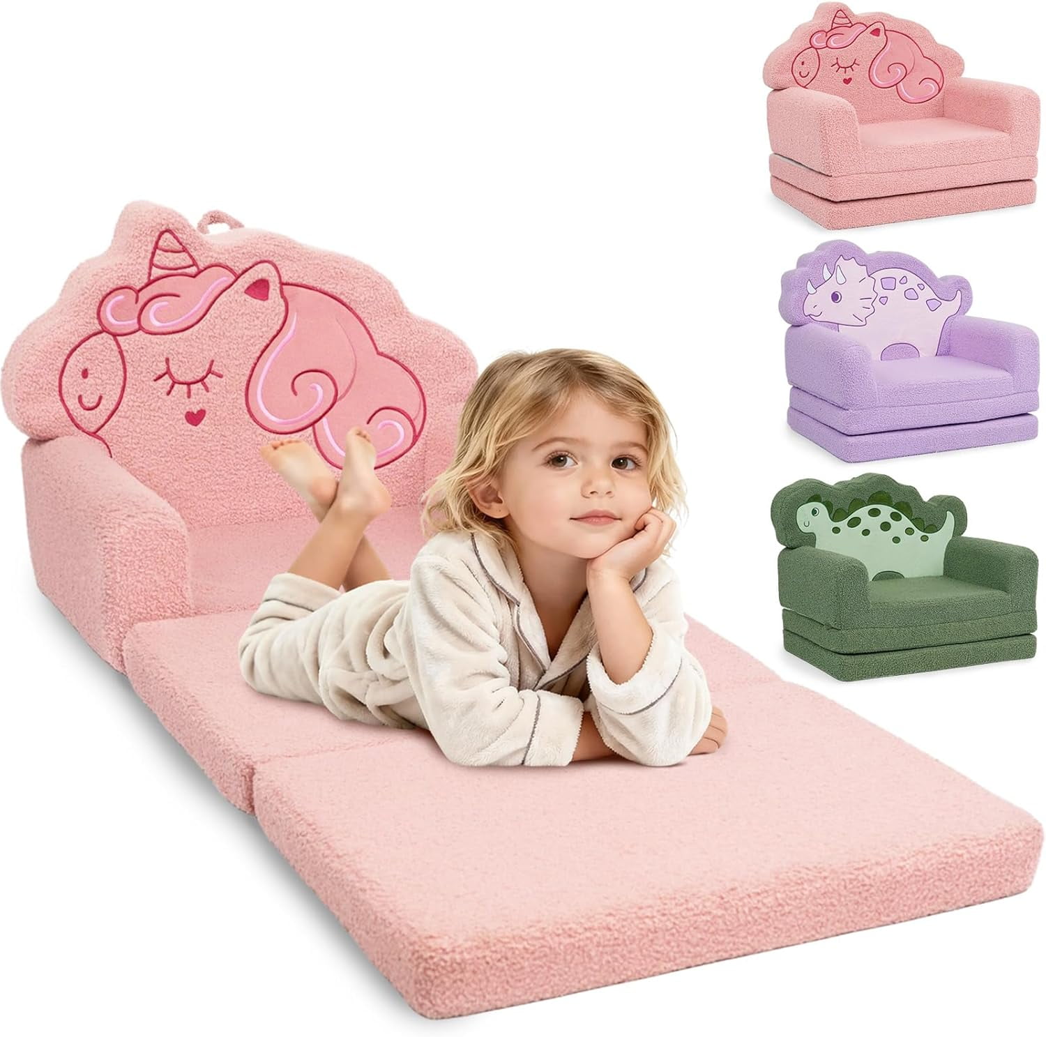 Beavtaens Toddler Couch, Extra Large 53.1" x 23.6" Kids Sofa, 2-in-1 Flip Open Couch, Pink