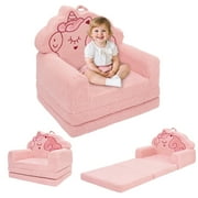 Beavtaens Toddler Couch, Extra Large 53.1" x 23.6" Kids Sofa, 2-in-1 Flip Open Couch, Pink