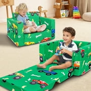 Beavtaens Toddler Sofa, 2-in-1 Flip Open Toddler Couch, with Side Pocket, for Ages 18 Months+ (Cars)