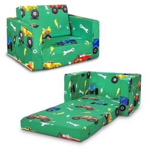 Beavtaens Toddler Sofa, 2-in-1 Cars Flip Open Toddler Couch, with Side Pocket, for Ages 18 Months+