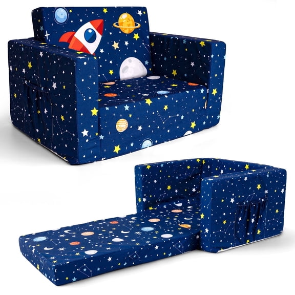 Beavtaens Toddler Sofa, 2-in-1 Flip Open Toddler Couch, with Side Pocket, for Ages 18 Months+