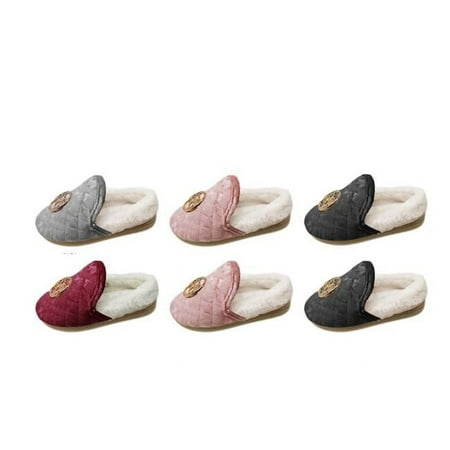 Bebe 2329436 Girls Crushed Velvet Slippers with Quilted Upper & Medallion - Case of 36