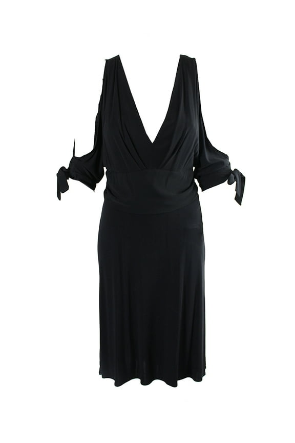 Black Sleeveless Cold-Shoulder Empire-Waist A-Line Dress S