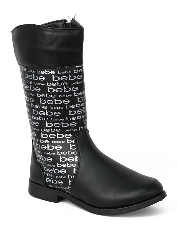 Girls 11-4 Foil Print Logo Riding Boots(Black 12)