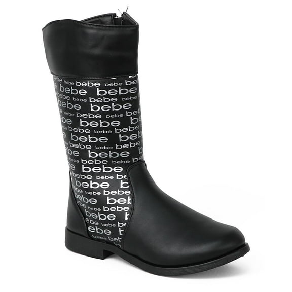 Bebe Girls 11-4 Foil Print Logo Riding Boots(Black 3)