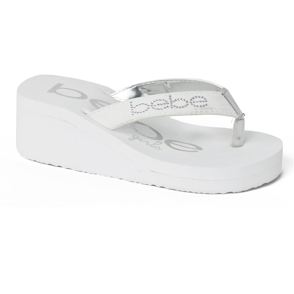 Bebe Girls 11-4 Wedge Flip Flop Sandal (White 11)