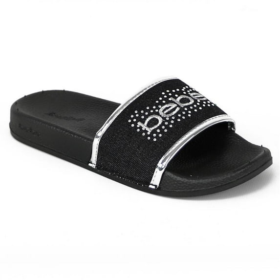 Bebe Girls 11-5 Bebe Rhinestone Denim Slides(Black 2/3)