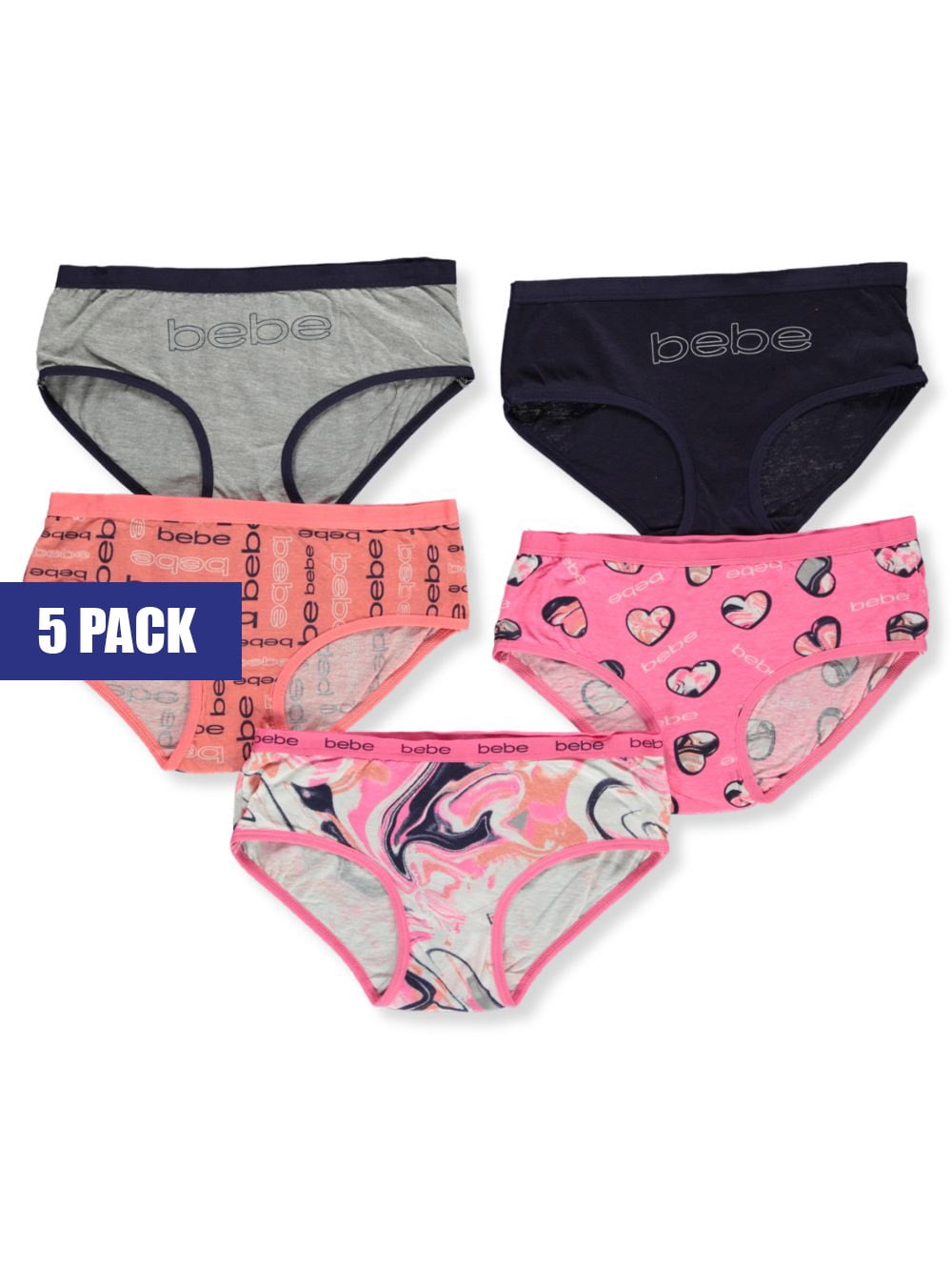 Bebe Girls' 5-Pack Underwear - hot pink multi, 12 - 14 (Big Girls) 