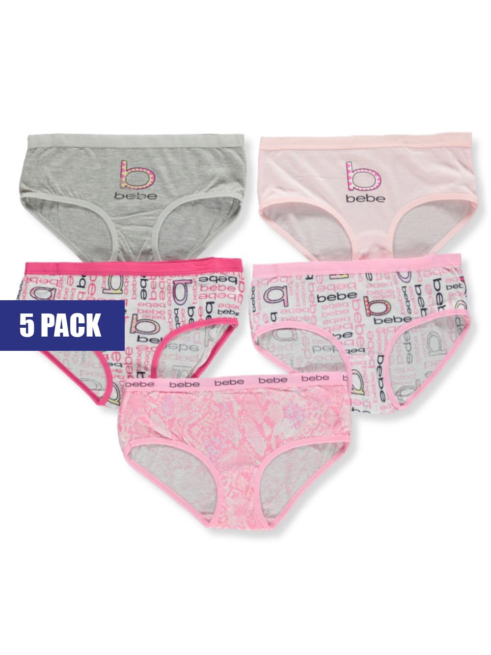 Bebe Girls' 5-Pack Underwear - pink/multi, 8 - 10 (Big Girls) 