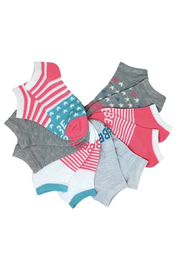 Girls No Show Socks - Girls - 6 Pack Assorted Colors, Shoe Size 10-4, (Group M: Stars & Stripes: Gray, White, Pink and Light Teal)
