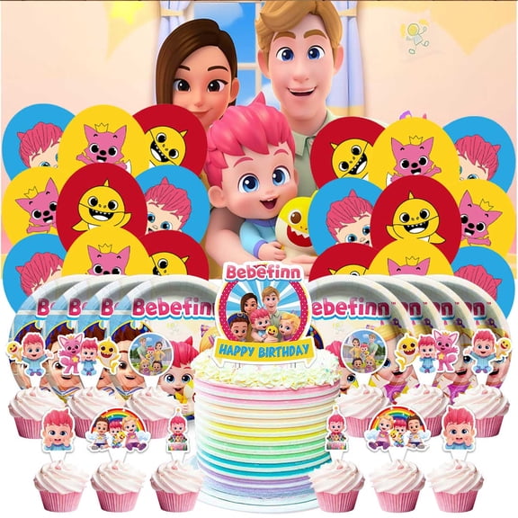 Bebe Playtime Themed Birthday Party Decor Set - Balloons, Paper Plates, Cake Toppers, Tableware & 5x2.3ft Backdrop Banner
