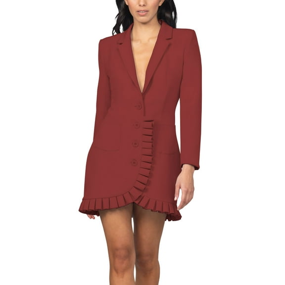 Bebe Pleated Ruffle Blazer Dress, Rio Red, X-Small