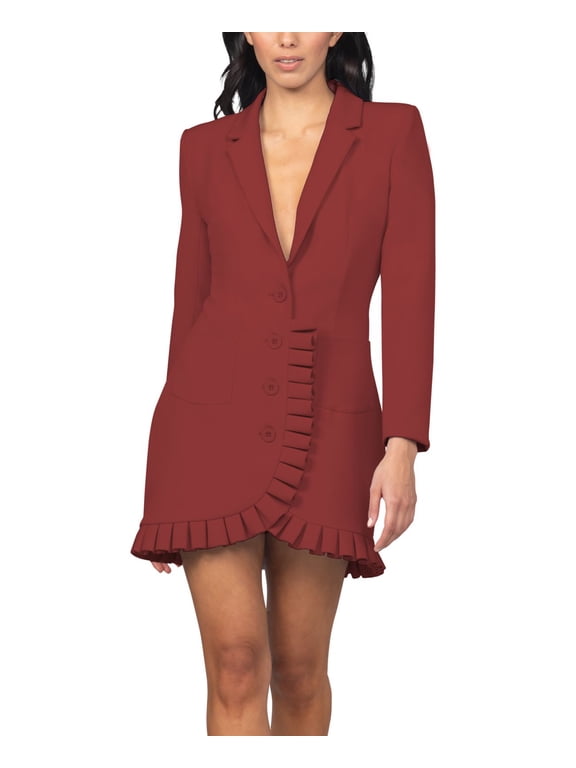 Pleated Ruffle Blazer Dress, Rio Red, X-Small
