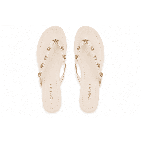 Bebe Women's Flip Flop Sandal, Coastal-Inspired Charm, Open Slightly Squared Toe, Cream