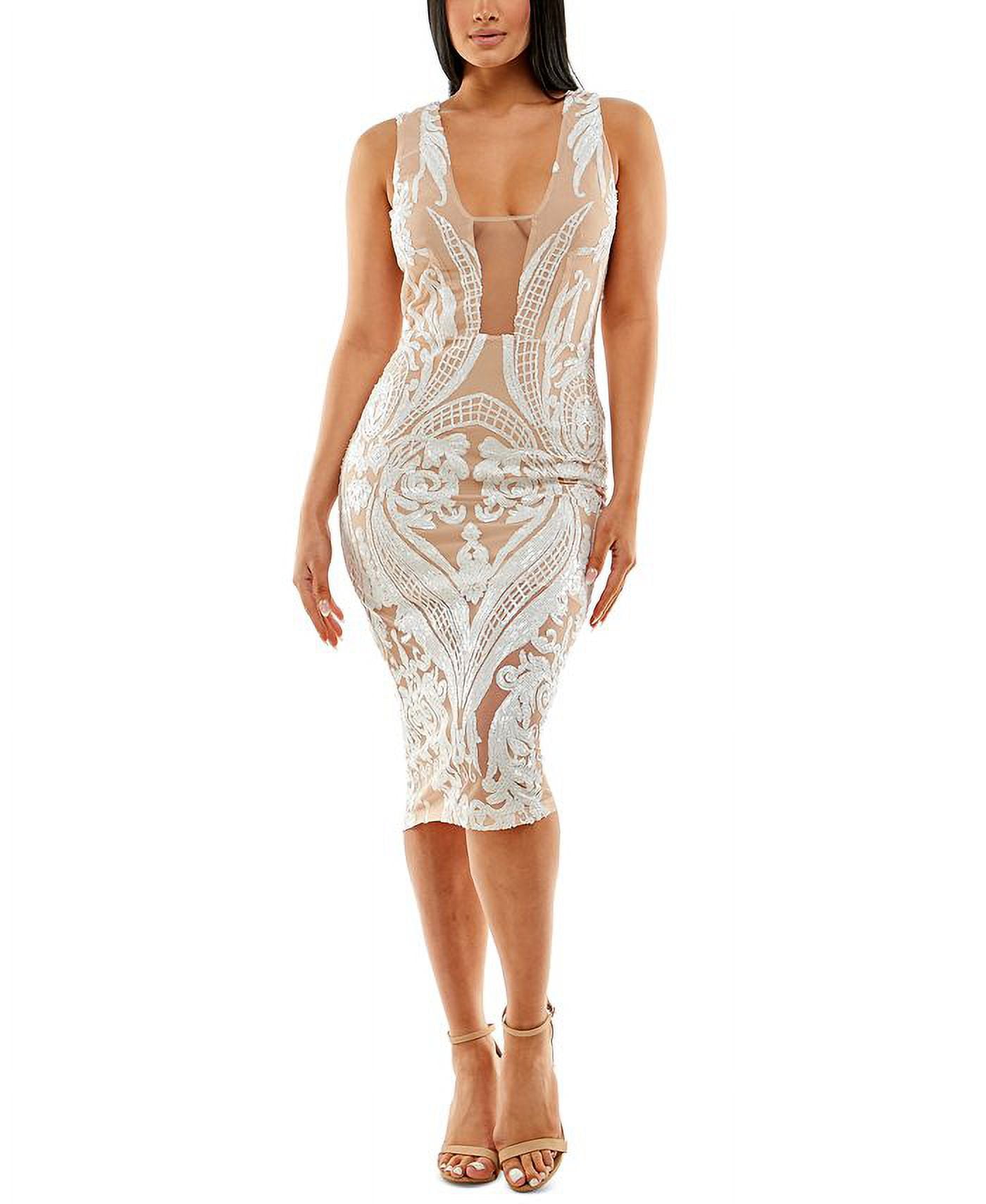 Bebe Women's Sequined Illusion Bodycon Midi Dress White Size X-Large -  Walmart.com