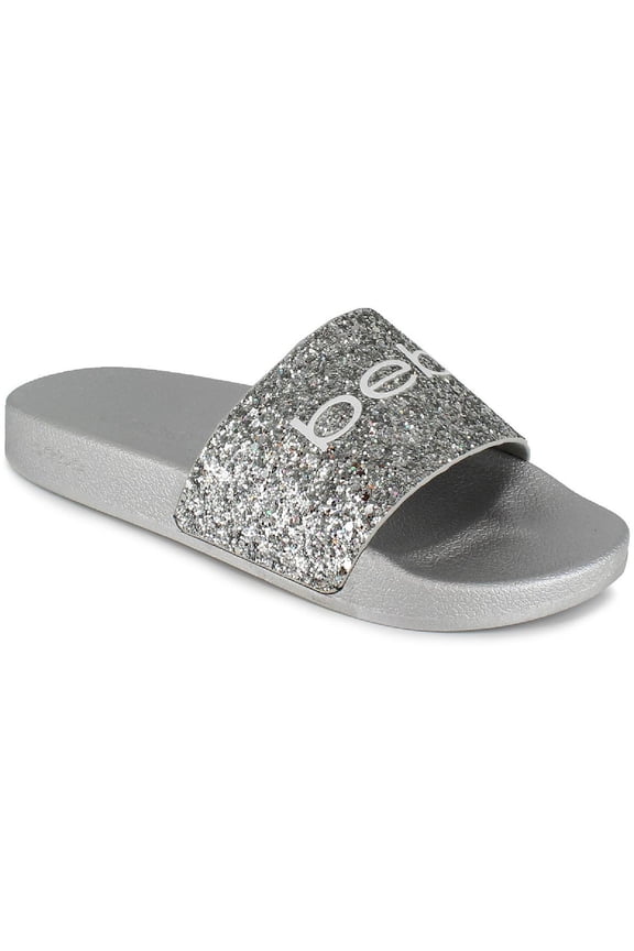 Womens Fraida Glitter Logo Slide Sandals Silver 7 Medium (B,M)