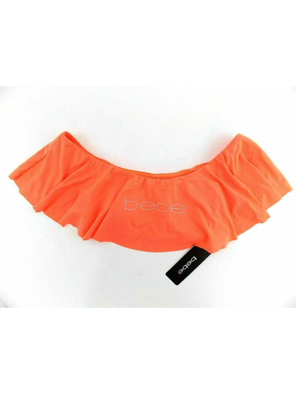 Womens Swim Bikini off-shoulder Top Neon tangerine Orange Size S MSRP $25