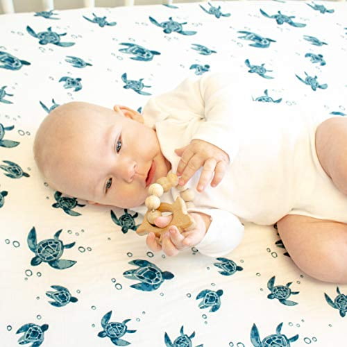 Sea Turtle Blue Cotton Bamboo Muslin Crib Sheet