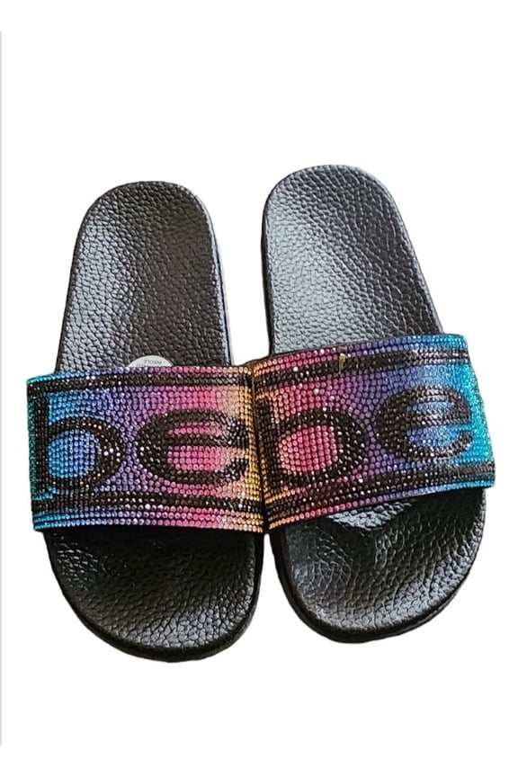 girls black Metallic Slides [XL-4/5]