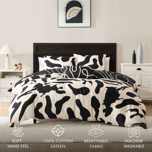 BebeTeen by Bebejan Ebony and Ivory Reversible Comforter Set 100% Cotton Sateen