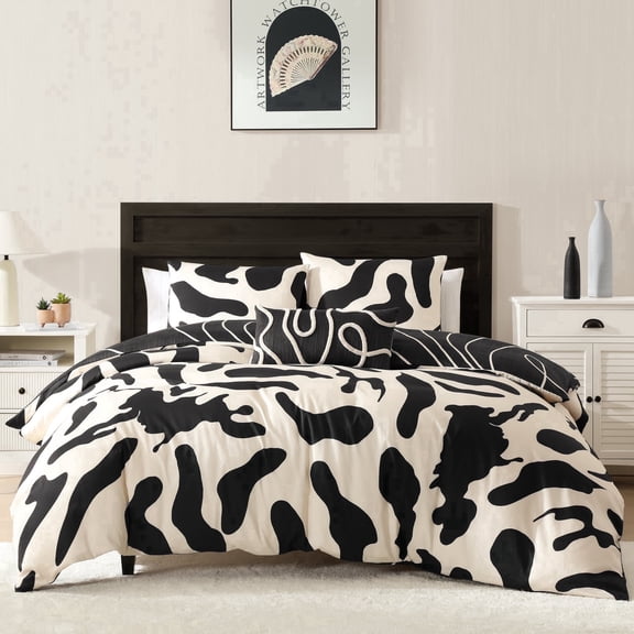 BebeTeen by Bebejan Ebony and Ivory Reversible Comforter Set, 100% Cotton Sateen, All Season, Cozy Comfort