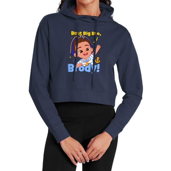 Bebefinn Best Big Bro Brody Women's Cropped Hoodie Pullover Sweatshirt, Navy, X-Small