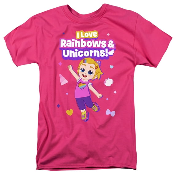 Bebefinn Bora Rainbows and Unicorns Unisex Adult T Shirt, Hot Pink, Medium