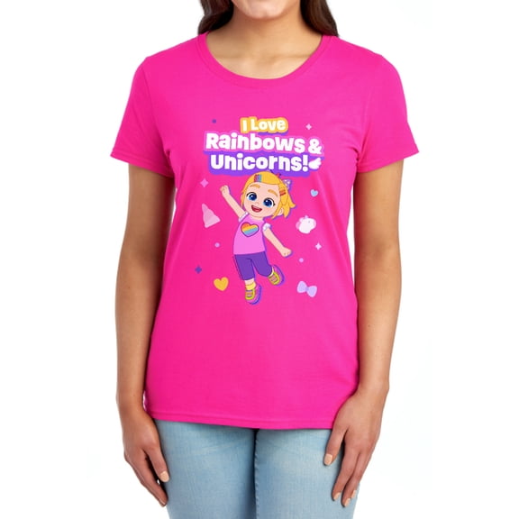 Bebefinn Bora Rainbows and Unicorns Women's T Shirt, Hot Pink, 2X-Large
